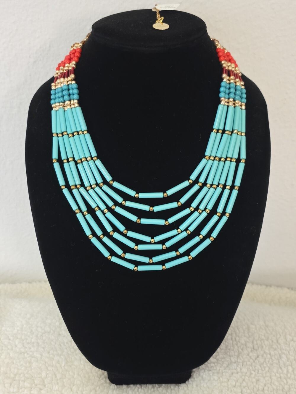 7 Charming Sisters Boho Multi Layer Beaded Statement Necklace Turquoise Red Gold
